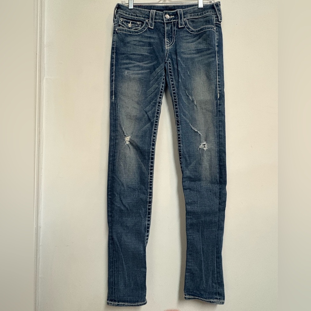 True Religion Disco Julie Big T distressed Skinny Jeans with Crystal Buttons